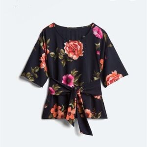 Floral Print Blouse with Tie Waist